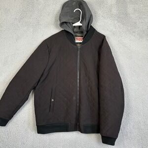 Levis Jacket Mens 2XL Big Tall Black Gray Quilted Hooded Stretch Pocket Full Zip